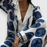 Meda - Damski wzorzysty satynowy komplet