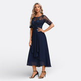 Mariana - Sukienka Koronkowa z Krótkim Rękawem