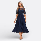 Mariana - Sukienka Koronkowa z Krótkim Rękawem