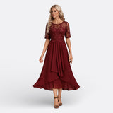 Mariana - Sukienka Koronkowa z Krótkim Rękawem