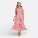 Mariana - Sukienka Koronkowa z Krótkim Rękawem