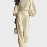 Selena – prążkowany komplet z szerokimi spodniami