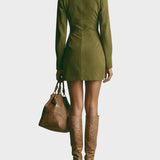 Brązowa Sztuczna Zamszowa Sukienka Mini z Stojącym Kołnierzem i Zamek