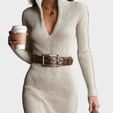 Gabriela - Dzianinowa sukienka midi z paskiem i półgolfem