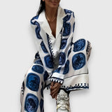 Meda - Damski wzorzysty satynowy komplet